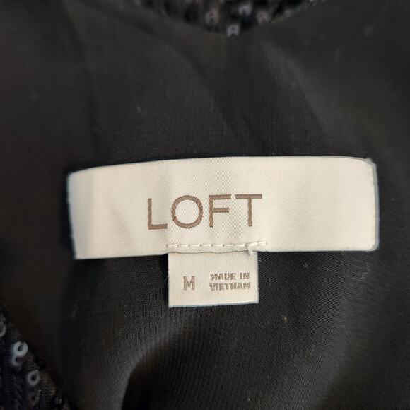 LOFT Top – Black Sequin Sheer Tank with V-Neck Front & Back - Picture 2 of 6